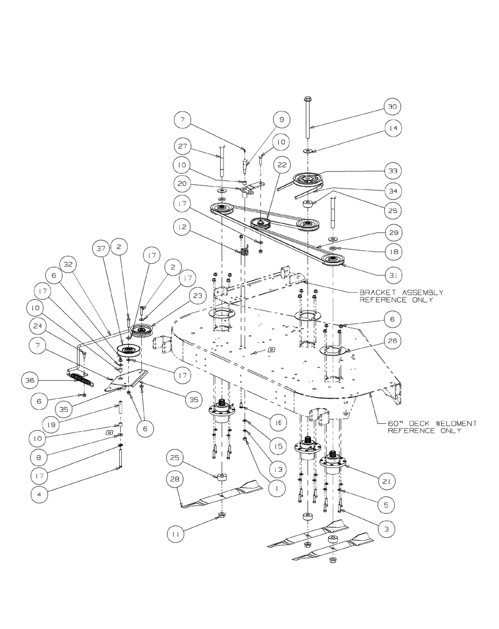 Fabricated Deck Spindle Assembly Diagram and Parts List for M60-KW LC-53AJ8CTX750-29HP-DFI-LC Cub Cadet Lawn Tractor